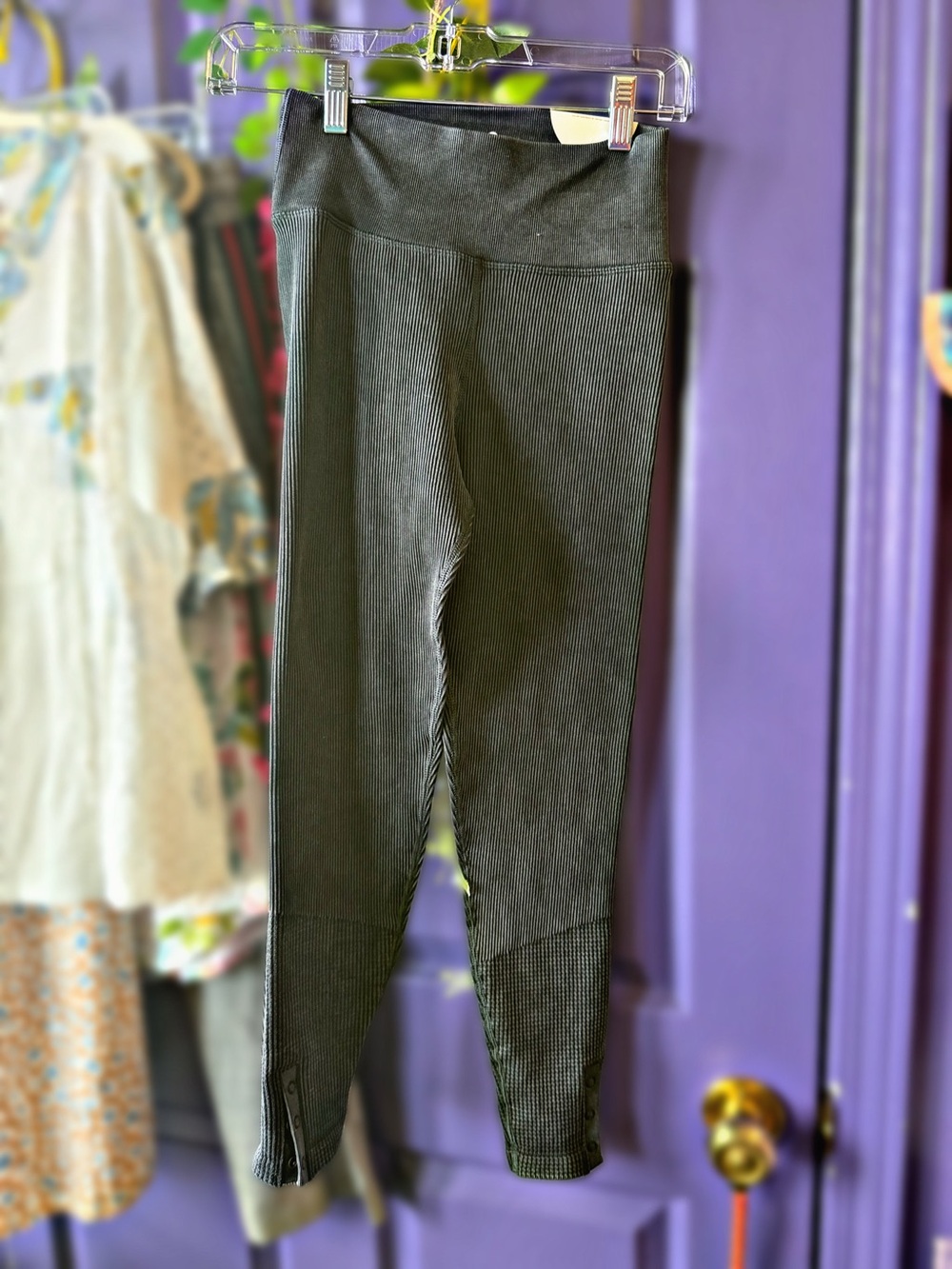 aerie Black Ribbed High-Waist Leggings